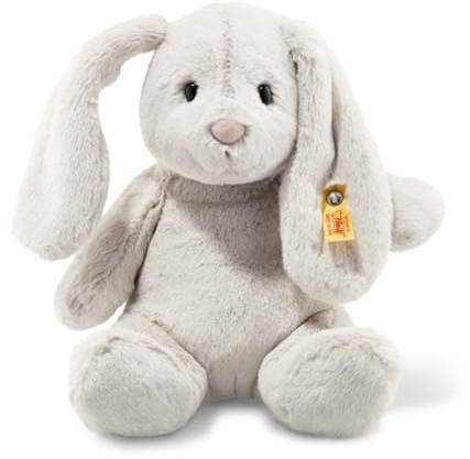 Steiff Hoppie Hase mit Schlappohren 28 cm hellgrau, Plüschtier, Soft Cuddly Friends, flauschiges Stofftier zum Kuscheln und Spielen, Kuscheltier für Mädchen und Jungen, waschmaschinenfest