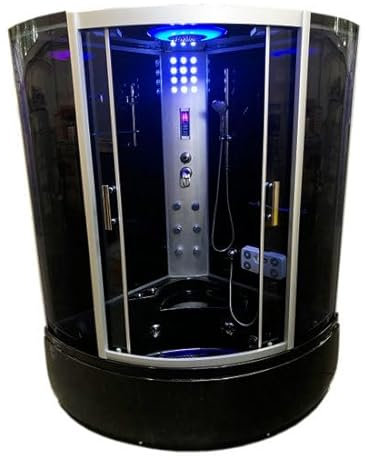 Bagno Italia Duschkabine mit Hydromassage 130 x 130 cm schwarz halbrund 2-Sitzer