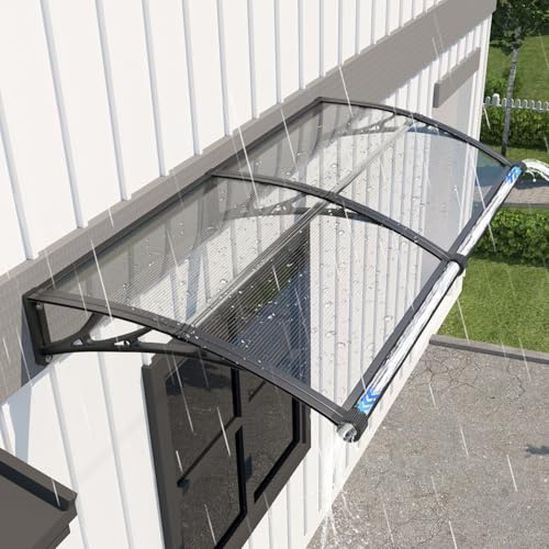 Vordach für Haustür 100x240 cm, Überdachung Haustür aus Polycarbonat, Transparentes Pultbogenvordach – Schützt vor Regen Schnee für Terrasse, Veranda Fenster