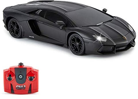 CMJ RC CARS Lamborghini Aventador Ferngesteuertes Auto RC Mit Arbeitsscheinwerfern, fernsteuerung Auto Straßenmaßstab 1:24, 2,4 GHz, großartiges Spielzeug (Schwarz)