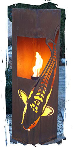 Feuersäule Koi Edelrost Rost Metall Gartendeko Garten Stele Fackel Feuer Säule