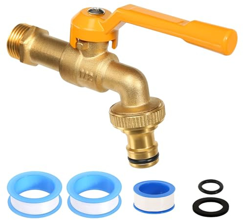 1/2 Zoll Wasserhahn Garten, Messing Kugelhahn Aussen Frostsicher -20℃ Auslaufhahn Hitzebeständig 120℃ Premium Wasserhahn, Außenwasserhahn mit Schlauchanschlüsse für Garten