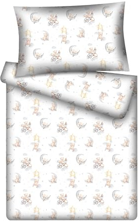 KiGATEX Kinderbettwäsche-Set Teddy Vario mit Reißverschluss – 100% Baumwolle – 2-teilig: Decke 100x135 cm + Kissen 40x60 cm – weich & atmungsaktiv – für Jungen & Mädchen – waschbar bei 60 °C