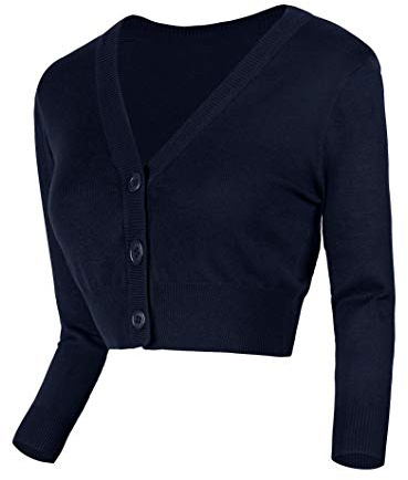 Urban GoCo Damen V-Ausschnitt Kurz-Strickweste Strickjacke 3/4 Ärmel