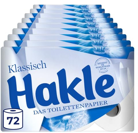 Hakle Klassisch Toilettenpapier – 72 Rollen, 150 3-lagige Blatt pro Rolle, Die Sanfte Reinigung und Pflege für Wohlbefinden