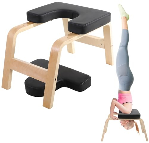 REDCAMP Yoga Kopfstandhocker Holz, bis 150kg, PU-Polster, robust | hochwertiger Yoga Stuhl, Handstandhocker, mit rutschfesten Füßen, für Anfänger Handstand Fitness Gymnastik, Indoor Outdoor