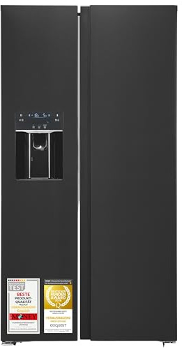 Exquisit SBS520-CF-040E Side-by-Side Kühlschrank, 513L, No Frost, Inox | 513 Liter Nutzinhalt, Wasser- & Eisspender, Schnellgefrieren, Flüsterleise 39 dB, Energieklasse E, Inox-Look Design