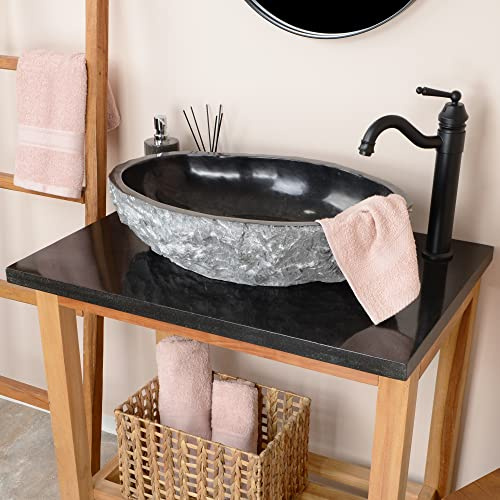wohnfreuden Marmor Waschbecken 60 cm oval in anthrazit - Mit Unikat Auswahl