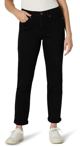Amazon Essentials Damen Geringfügig Elastische Boyfriend-Crop-Jeans Mittelhoher Bund, Schwarz, 44