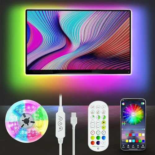 Meiyue Led TV Hintergrundbeleuchtung, 4M LED Streifen RGBIC LED Fernseher Beleuchtung für 40 bis 75 Zoll TV und PC, mit App-Steuerung und Upgrade 2.4G RF Fernbedienung, Music Sync, USB-Betrieb