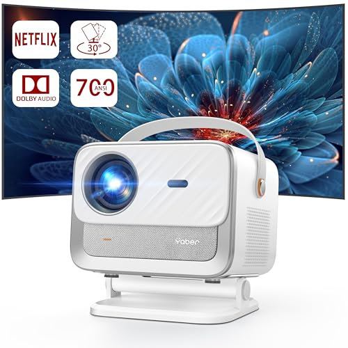 YABER V12 Beamer Mit Netflix Official, Dolby Audio 4K, 1080P 700ANSI Projektor Full HD Mit Ständer, Autofokus, WiFi6 und Bluetooth5.2, 60Hz Heimkino für Outdoor/Home, 50% Zoom