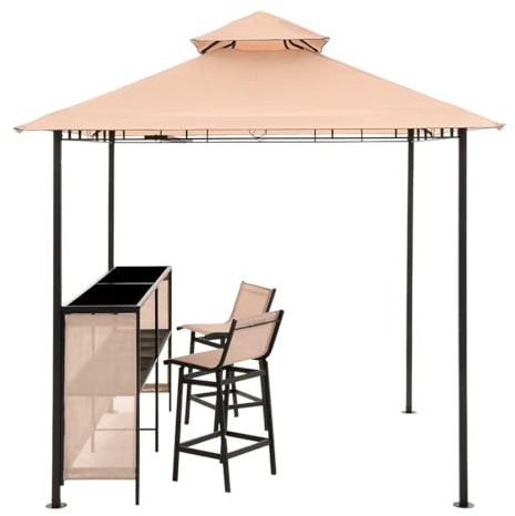 OUTLIV. Gartenpavillon, mit Bar und 2 Stühlen, strapazierfähig, langlebig, inkl. Thekenabdeckung und integrierter Dachlüftung, 240x240x250, Beige
