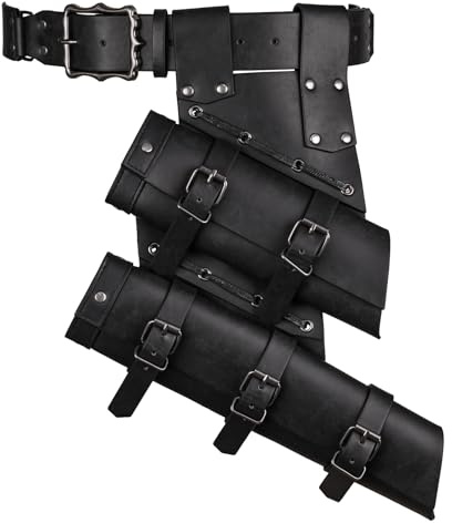 HiiFeuer 2 Stück Mittelalterliches Doppelschwert Frosch mit Gürtel Renaissance Verstellbarer Schwerthalter Scheide Hoslter für Ren Faire Cosplay (Schwarz A)