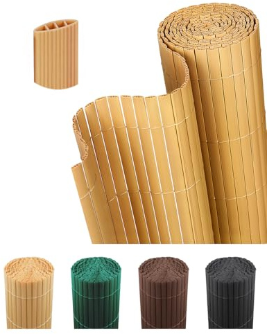 paramondo PVC Sichtschutzmatte Sichtschutzzaun 120 x 500 cm, Dreifache Verstärkung für Garten Terrasse, Privatsphäre Balkon Sichtschutz Zaun Windschutz Wetterfest mit Strukturierter Oberfläche, Bambus