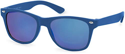 styleBREAKER Kinder Sonnenbrille Retro Nerd Design mit verspiegelten Gläsern | UV400 Schutz | Kunststoffrahmen | für Kleinkinder 18 Monate bis 4 Jahre, Gestell Blau/Glas Blau verspiegelt