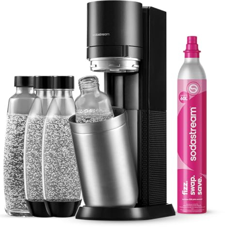 SodaStream Wassersprudler DUO mit Quick-Connect CO2-Zylinder | inkl. 2x 1L Glasflasche und 2x 1L FUSE Kunststoffflasche (spülmaschinengeeignet) |Farbe: Titan