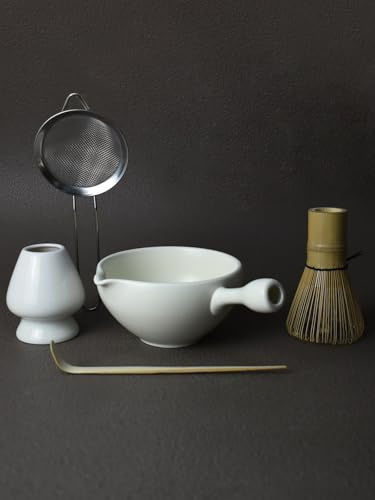 Artcome Matcha-Zeremonie-Set für Japanische Teezeremonie - Schüssel Mit Ausgießer und Griff, Bambus-Schneebesen, Teeset für Usucha, Koicha und Matcha Latte (5 Stück)
