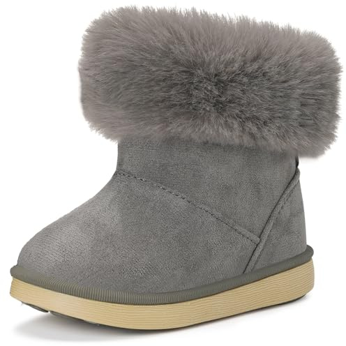 Gaatpot Kinderstiefel Winterstiefel Baby Mädchen Stiefeletten Wärme Gefütterte Schneestiefel Stiefelchen Jungen Rutschfest Winter Boots Schuhe Grau 27EU=28CN