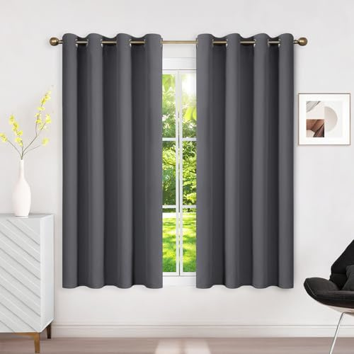 Runyéla Verdunklungsvorhänge mit Ösen Gardinen, Thermovorhang Hitzeschutz | 2er Set, Dunkelgrau Vorhang Blickdicht, UV-Schutz Sichtschutz Schalldämmung Blackout für Schlafzimmer Wohnzimmer H140xB120