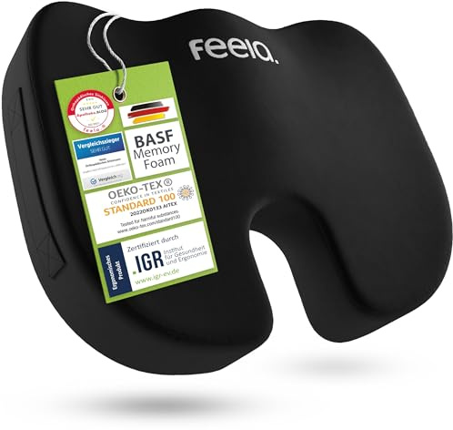 feela.® Orthopädisches Sitzkissen [3 Härtegrade] TESTSIEGER – Ergonomisches Sitzkissen für Bürostuhl & Auto – Schmerzlindernd, Steißbein entlastend, Sitzkomfort & Durchblutung fördernd (Medium)