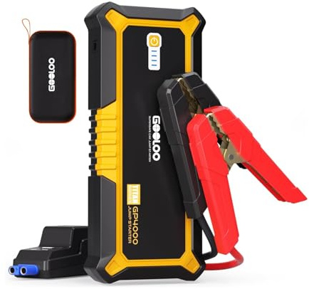 GOOLOO GP4000 Starthilfe Powerbank, 4000A Auto Starthilfe 12V (Alle Benzin und Bis Zu 10L-Diesel) Supersafe Powerbank Starthilfe mit LED, Tragbare Auto Batterie Booster mit Starthilfekabel