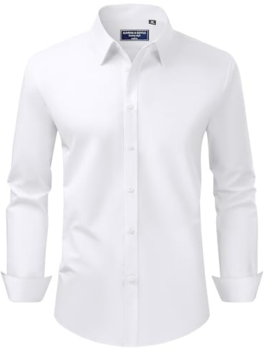 Alimens & Gentle Hemd Herren Langarm Fleckenschutz Business Bügelfrei Stretch Regular Fit Hochzeit Büro Arbeit Outdoor Weiß L