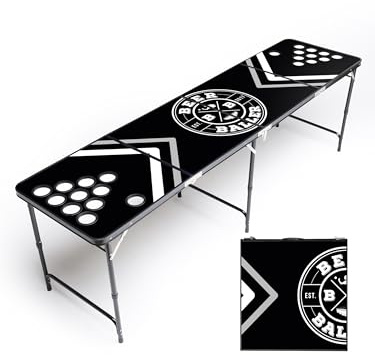 BeerBaller® Allblack Beer Pong Tisch mit Becherhalter | schwarzes Gestell & Kratzfeste Oberfläche | Klappbarer Bierpong Tisch mit Bällehalter & 6 Bier Pong Bälle | Trinkspiel | Bierpong Tische