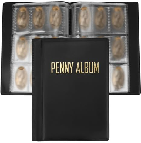 Sammelalbum für Gepresste Pennys, 15,5x11,5cm Platz 108 Münzen Tragbares Penny-Album und Halter aus PVC für Reisen und Zuhause (Schwarz)
