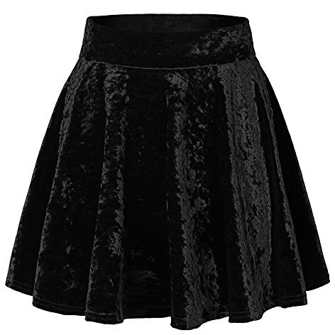 Damen Mädchen Basic Mini Skater Rock Samt Stretch Rock (S, # 2 schwarz)
