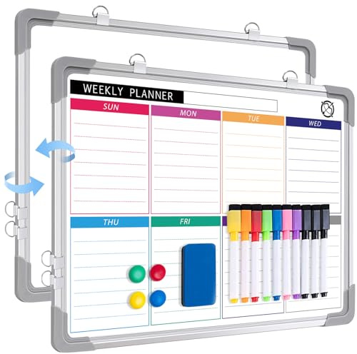 ARCOBIS Magnetisch Whiteboard Klein, Mini A3 Whiteboard 40x30cm Magnettafel Wand HäNgende Doppelseitige Tafel füR Planung, To Do Liste, Schule, Zuhause, BüRo(Wochenplaner-Silber)