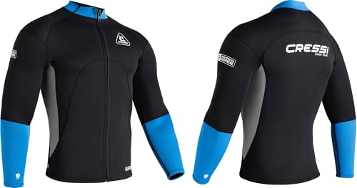 Cressi Guardian Man Neoprene Jacket Black/Blue 2mm, M/3 - Jacke aus Neopren 2mm, zum Schwimmen, Schnorcheln, Stand Up Paddling, Surfen, Kajakfahren und Wassersport, Schwarz/Blau, M/3, Herren
