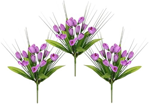 Krokusbusch mit Gras 25cm 3erSet Krokus künstlich Kunstblume klein Pflanze Frühlingsdeko Frühlingsblume Frühjahrsblume Blumendeko Blumen Deko Osterdeko Osterblumen Osternest Strauß Bouquet Tischdeko