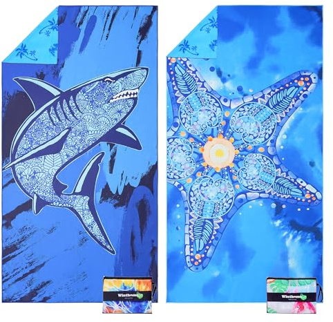 Winthome Strandtuch Wasserloser Öko-Duplexdruck, Strandhandtuch Mikrofaser Groß Schnelltrocknend, Leichtes, Sandfrei, Badetuch für Strand Schwimmen Sauna Camping, mit Tasche, Oeko (180x90cm, 2 Pack)