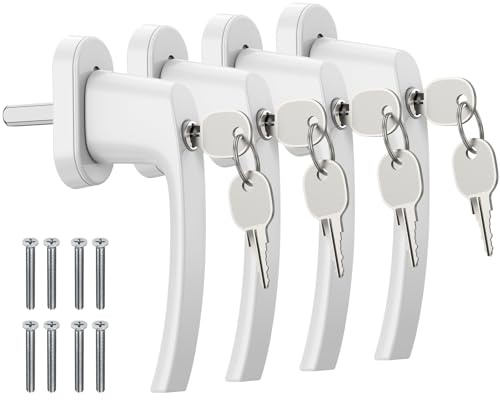 AUTOUTLET Fenstergriffe abschließbar, 4pcs Fenstersicherung Kinder Fensterschloss Aluminium in Stiftlänge 35mm, abschliessbarer Fenstergriff mit 8 Schlüsseln für Fenstertür Balkontür usw (Weiß)