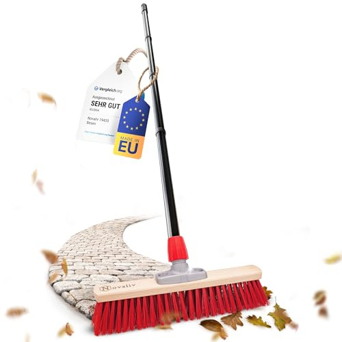Novaliv Straßenbesen mit Stiel draußen 40 cm Elaston Borsten Ideal als Besen draußen Gartenbesen mit Stiel Harte Borsten Terassenbesen Hofbesen Stallbesen Kehrbesen Industriebesen Outdoor Broom