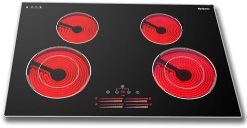 Karienvir Glaskeramikkochfeld 77cm Einbau, Keramikkochfeld 4 Platten,Kochfeld Autark 77cm, Elektrokochfeld mit rahmen, Sicherheitsschlösser & Zeitschaltuhren, 220-240V Verdrahtung