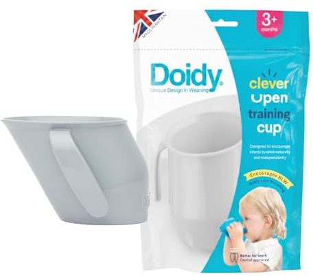 Doidy Tasse, ab 6 Monaten, Baby & Kleinkind erste offene Tasse, ergonomisches schräges Design für Training & Trinkenlernen, Entwöhnungszubehör für Milch & Wasser (Grau)