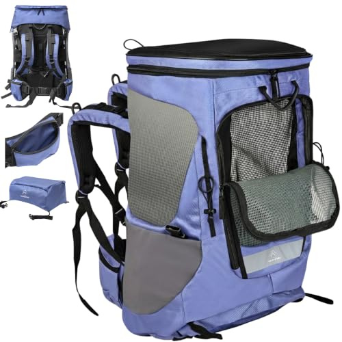 Wanderpfote Trekking Hunderucksack bis 12kg zum Wandern - Größe M, Farbe Blau - Premium Rucksack mit Höhenverstellbarem Tragesystem und Stauraum für Gepäck