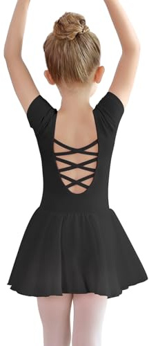 Ballettkleidung Mädchen damen-Kinder Ballettkleid Baumwolle,Balletttrikot Tanzkleid Tanzbody Kurzarm,ballettrock mädchen mit Chiffon Tütü, Größe 110-170