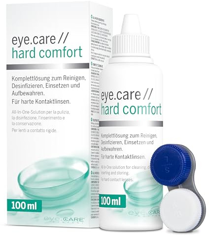 Eye.care Hard Comfort Kontaktlinsen Flüssigkeit – für alle harten Kontaktlinsen – Premium 100ml Pflegemittel zur Aufbewahrung, Reinigung, Desinfektion und Abspülen