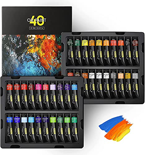 Magicfly Ölfarben 40 Stück 18ml je Tube, Ölfarben Set Künstlerqualität einschließlich Klassischer Gold-Silber-Farben für Leinwand und Wandbilder, Feine Ölfarbe für Professionelle Künstler