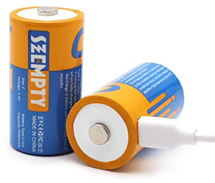 SZEMPTY Lithium Wiederaufladbar Batterien C, 1,5V USB Li-Ion C Akku Aufladbare,5000mWh Mit Typ C Ladekabel, Schnellladung in 2.5 Stunden,(2er Pack) (C Batterien*2)