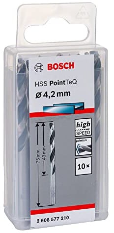 Bosch Professional 10 Stück HSS Spiralbohrer PointTeQ (für Metall, 4,2 x 43 x 75 mm, Zubehör Bohrschrauber)