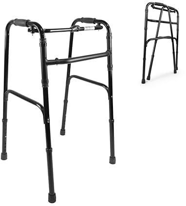 PEPE Mobility Gehbock Stabil Schwarz, Gehhilfe für Senioren Schmal für Wohnung, Gehgestell Klappbar, Gehwagen Leicht ohne Rollen aus Aluminium, 54 cm Breit