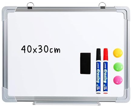 Magnetisches Whiteboard 40 x 30cm Drywipe Whiteboard mit 2 Markierungsstiften und 3 Magneten für Zuhause, Schule, Büro