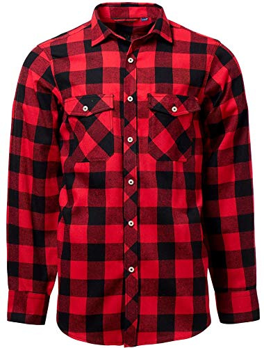 J.VER Herren Hemd Kariertes Freizeithemd Normale Passform Lange Ärmel Flanellhemden, Rot&schwarz XXL