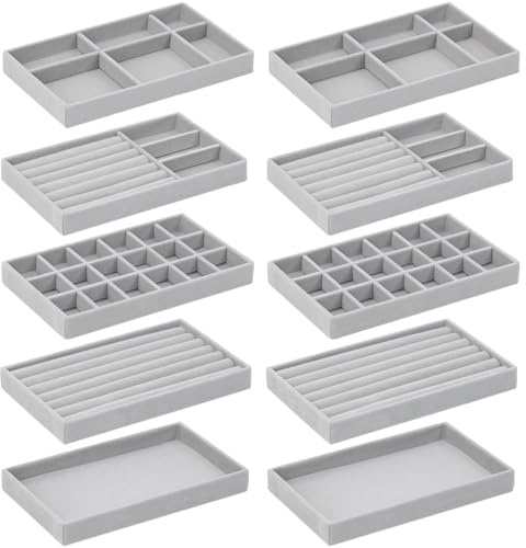 Govfrey 10pc Schmucktablett Schmuck Organizer Schublade Schmuckaufbewahrung,Samt Stapelbar Schmuckeinsatz für Schubladen pax schrank,Schmuck Aufbewahrungsbox für Ohrringe Ring Ketten Aufbewahrung