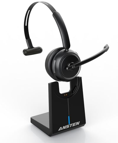 ANSTEN Auriculares Con Microfono Bluetooth V5.2, Cancelación de Ruido IA y Botón de Silencio, Cascos Con Microfono para PC, Oficina, Centro de Ilamadas, Skype y Teléfono