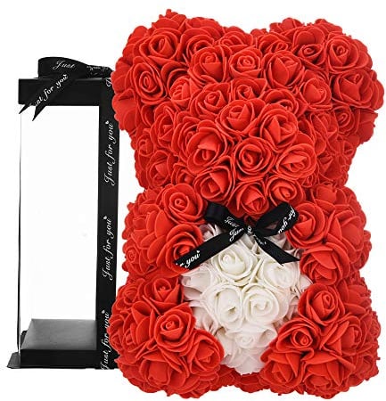Rosenbär, Rose Teddy - Rosenbär für Immer künstliche Blumen Frauen, Geschenke für Freundin, für sie, Geburtstagsgeschenk (red)