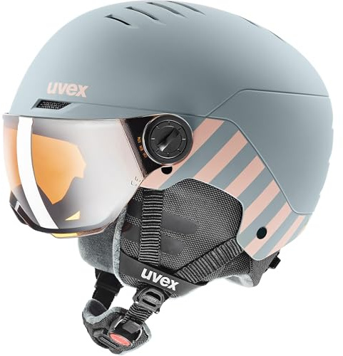 uvex Rocket jr Visor - robuster, optimal belüfteter Skihelm mit beschlagfreiem Visier für Kinder - Rhino - Blush matt - 54-58 cm
